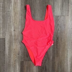 Aerie Cheekiest One-Piece Neon Pink Ribbed Swimsuit-size Large *NEW w/ tags*